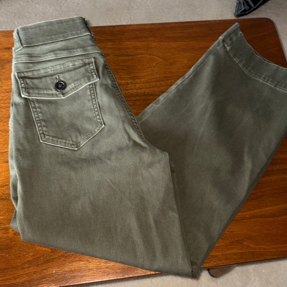 Spanx Olive Green Wide Leg Jeans with Button Pocket Detail